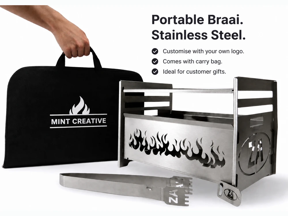 Branded portable stainless steel braai